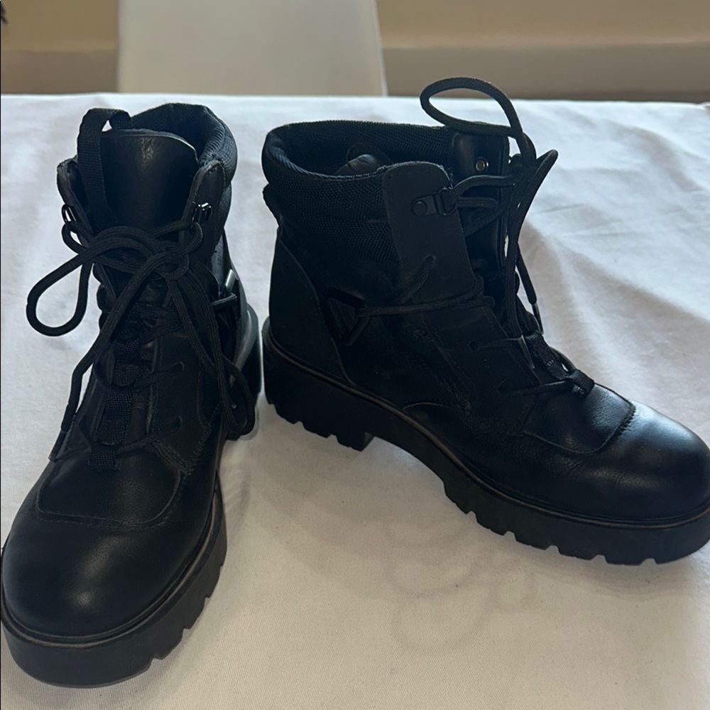 Black Leather Women's Combat Boots